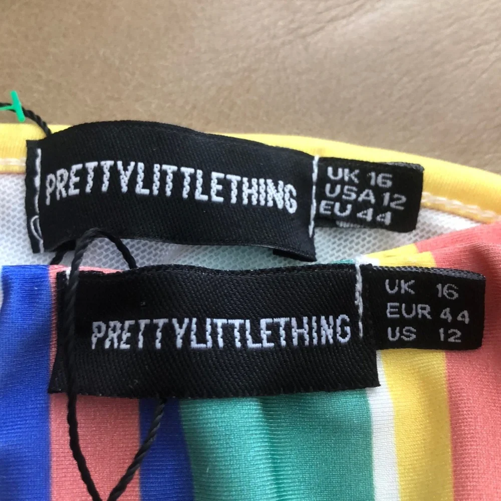 PRETTYLITTLETHING MULTI STRIPE V FRONT BRAZILIAN BIKINI/ ITSY BITSY TOP •16• NWT - Picture 14 of 17
